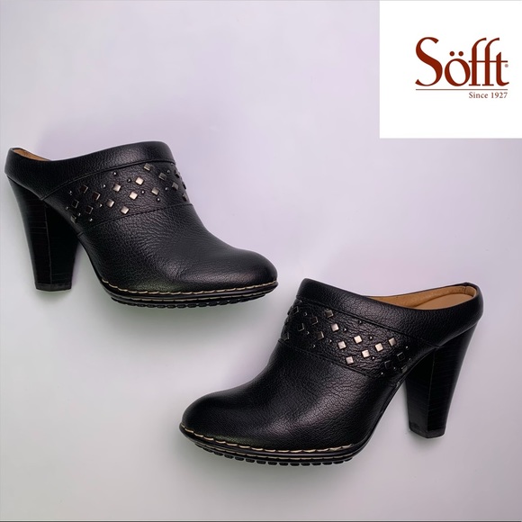 SOFFT Leather Studded Stitched Clogs - Picture 1 of 7